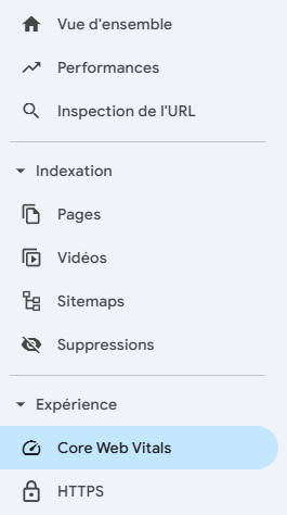 Accès aux Core Web Vitals dans la search console de Google